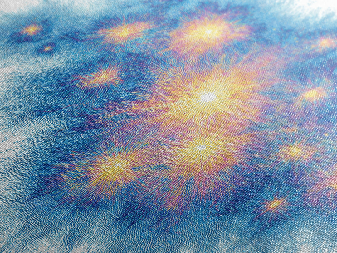 Blue Gold Particle Burst Abstract Wall Art, Modern Digital Art Print, Space Abstract Art, Colorful Poster, Home Office Decor