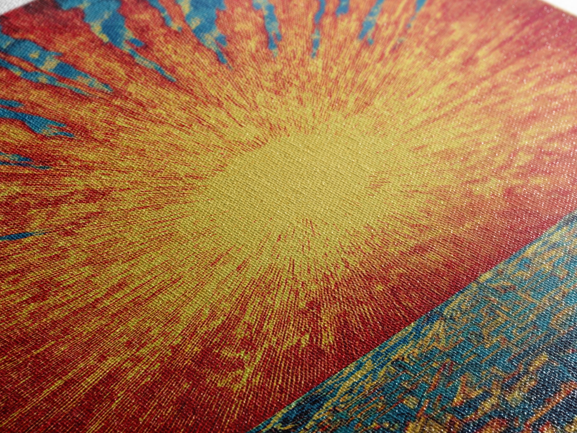 Fiery Solar Burst Over City Skyline, Wall Art, Mid Century Modern Art Print, Retro Sci Fi Poster, Atomic Orange Home Decor