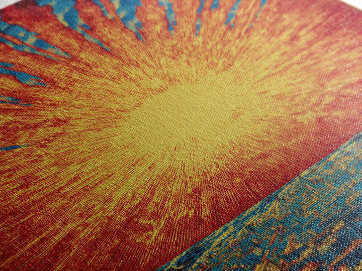 Fiery Solar Burst Over City Skyline, Wall Art, Mid Century Modern Art Print, Retro Sci Fi Poster, Atomic Orange Home Decor