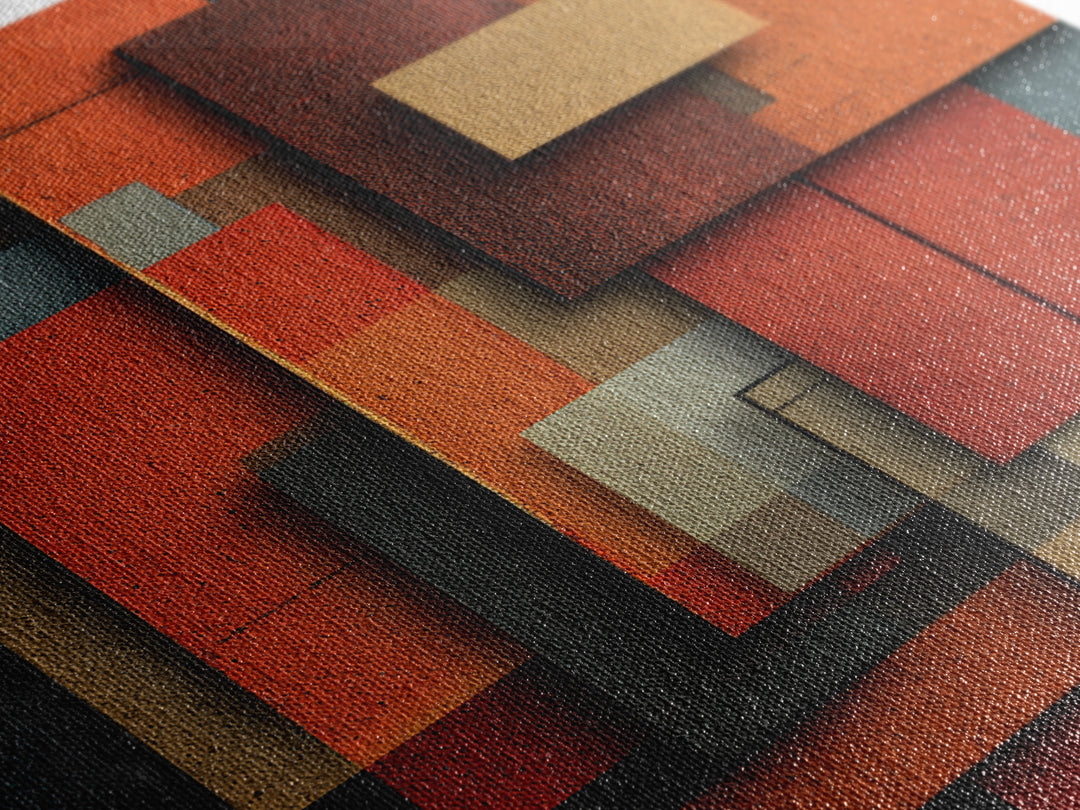 Rust Orange Teal Rectangles Framed Canvas Print, Midcentury Modern Geometric Wall Art, Atomic MCM Decor, Bold Abstract Painting