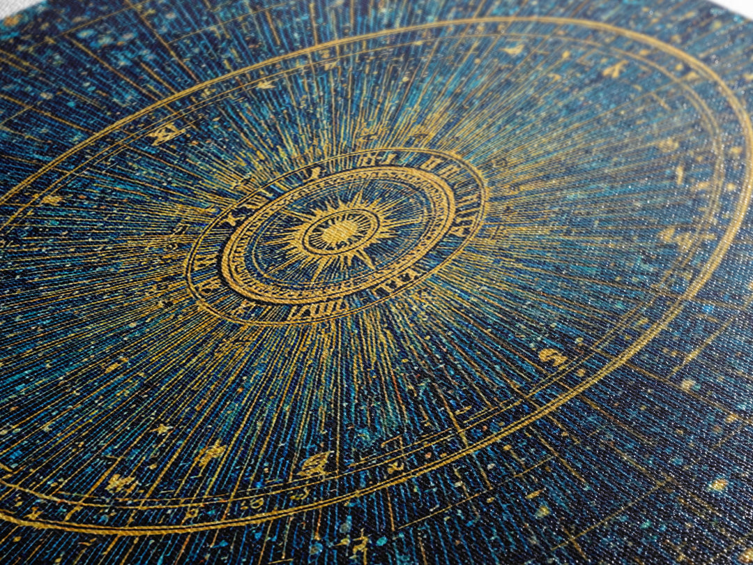 Gold Zodiac Star Chart Wall Art, Celestial Astronomy Poster, Cosmic Midcentury Modern Art Print, Navy Blue Home Decor Gift