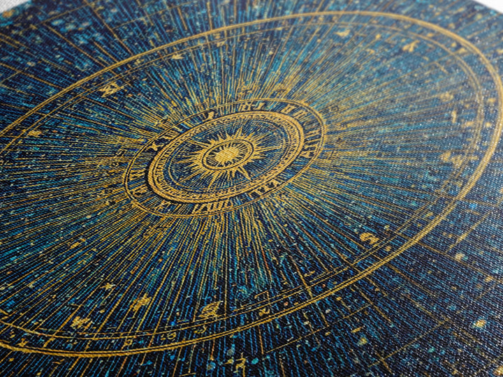 Gold Zodiac Star Chart Wall Art, Celestial Astronomy Poster, Cosmic Midcentury Modern Art Print, Navy Blue Home Decor Gift