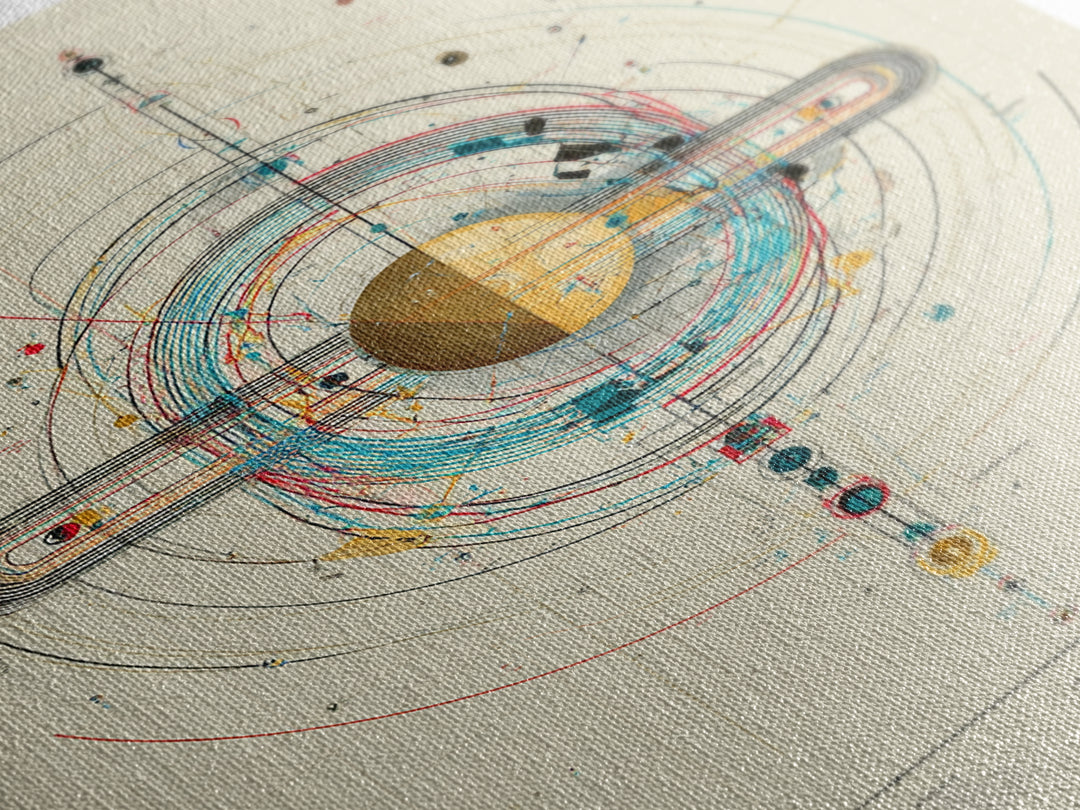 Futuristic Orbital Diagram Canvas Print, Technical Space Wall Art, Abstract Sci Fi Poster, Midcentury Modern Home Decor Gift