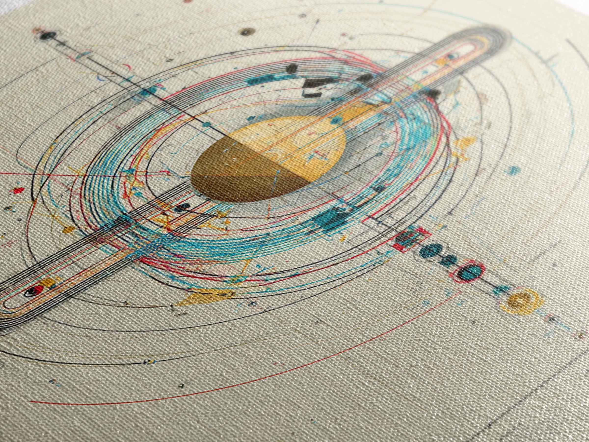 Futuristic Orbital Diagram Canvas Print, Technical Space Wall Art, Abstract Sci Fi Poster, Midcentury Modern Home Decor Gift
