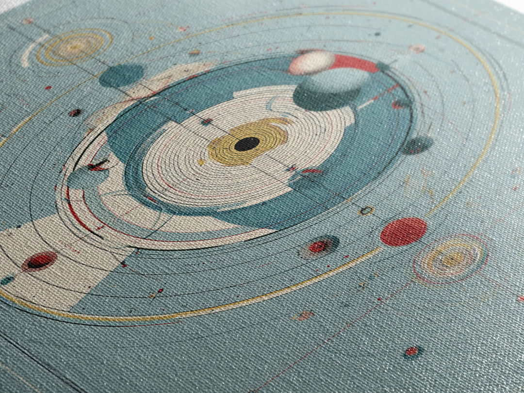 Teal Atomic Solar System Diagram Wall Art, Midcentury Modern Art, Space Abstract Art, Geometric Poster, Retro Home Decor