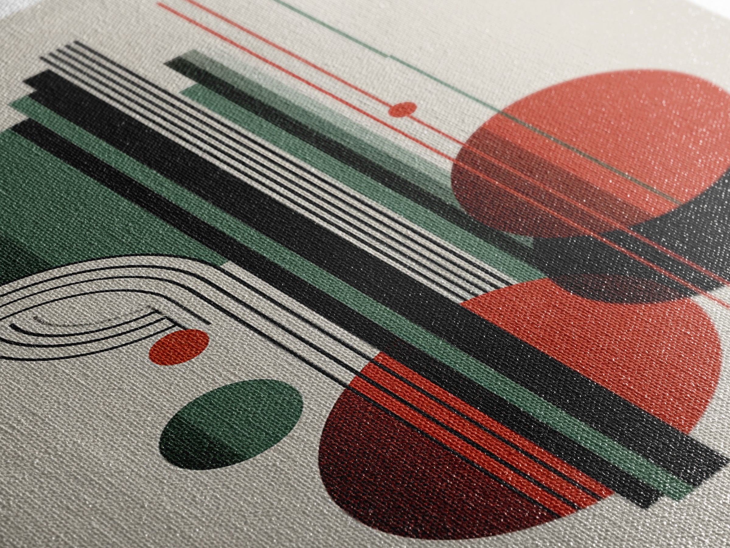Red Green Bauhaus Circles Wall Art, Midcentury Modern Geometric Print, MCM Decor, Abstract Lines For Living Room Home Decor Print