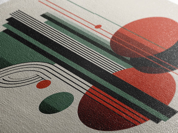 Red Green Bauhaus Circles Wall Art, Midcentury Modern Geometric Print, MCM Decor, Abstract Lines For Living Room Home Decor Print