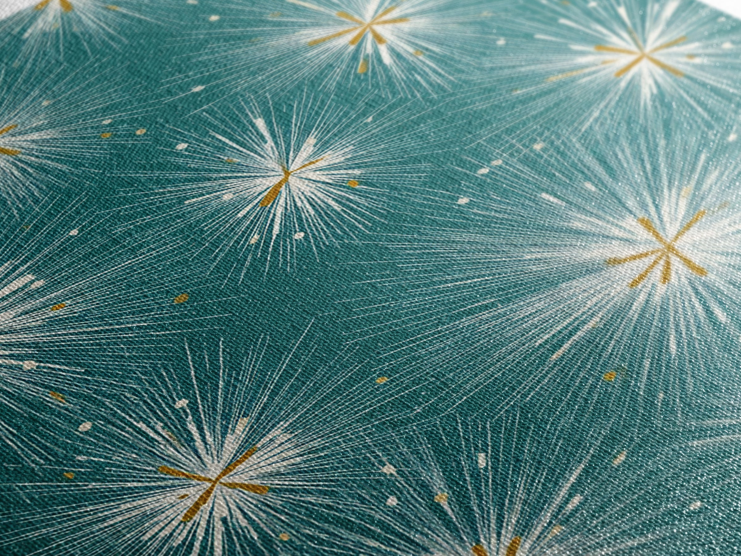 Teal Atomic Starburst Pattern Wall Art, Midcentury Modern Art Print, Retro Wall Decor, Gold White Abstract Home Decor Print