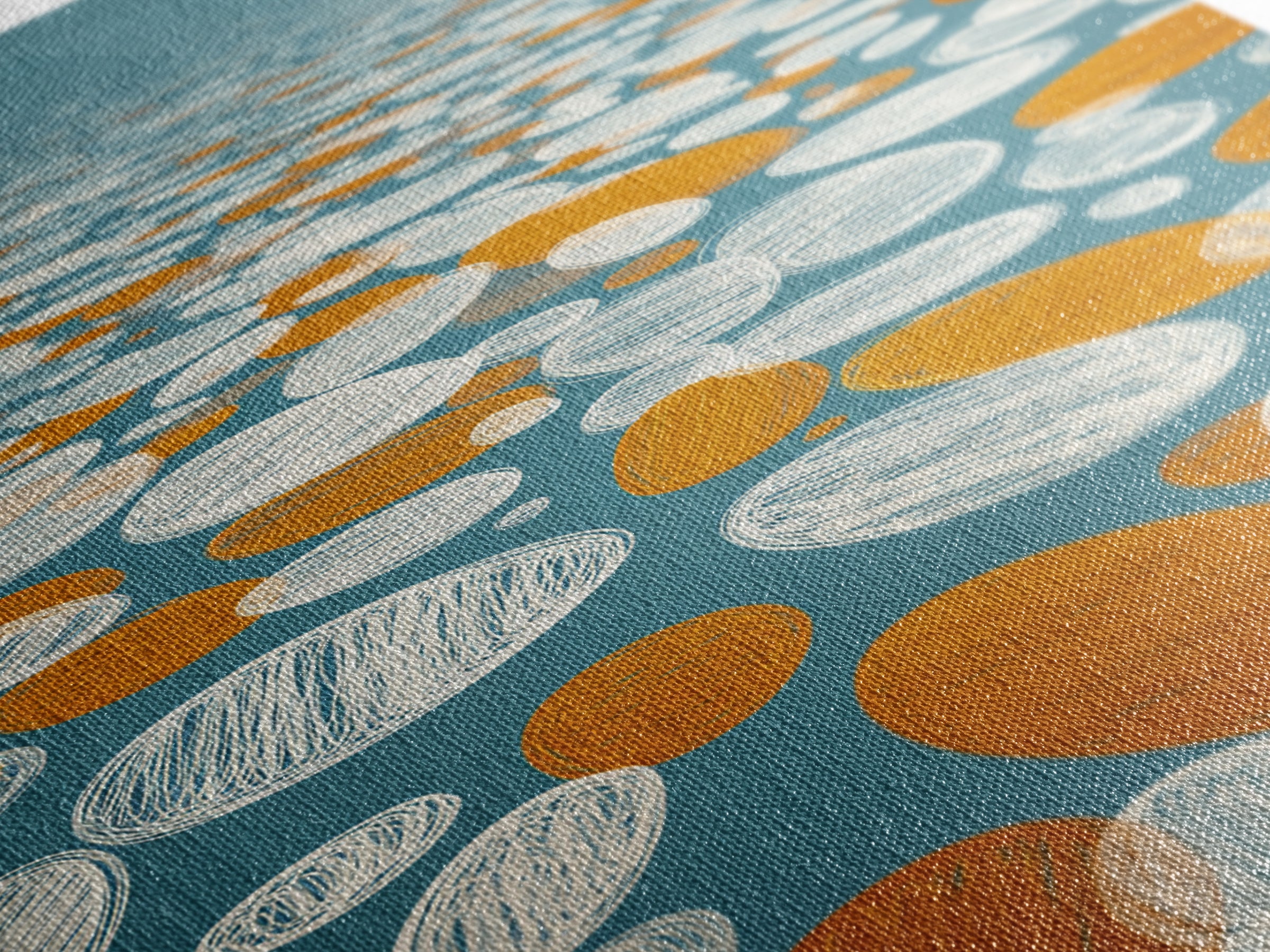Orange White Floating Pebble Wall Art, Modern Abstract Art Print, Retro Geometric Decor, Blue Coastal Perspective Poster