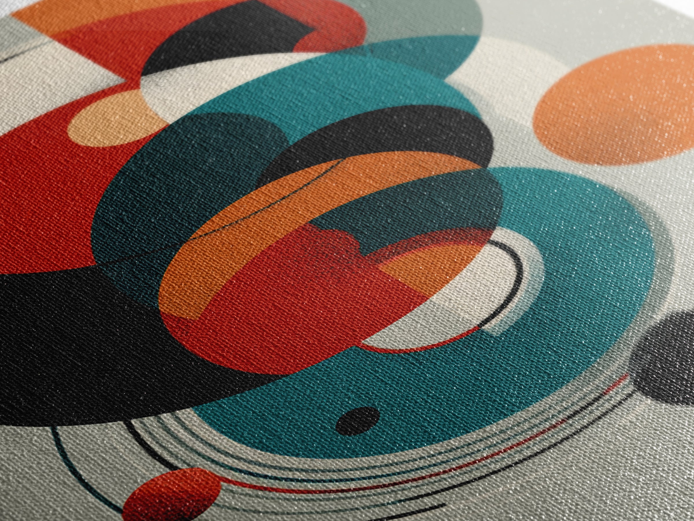 Orange Teal Geometric Circles Framed Canvas Print, Midcentury Modern Wall Art, Bauhaus Abstract Decor, Retro Home Decor Print