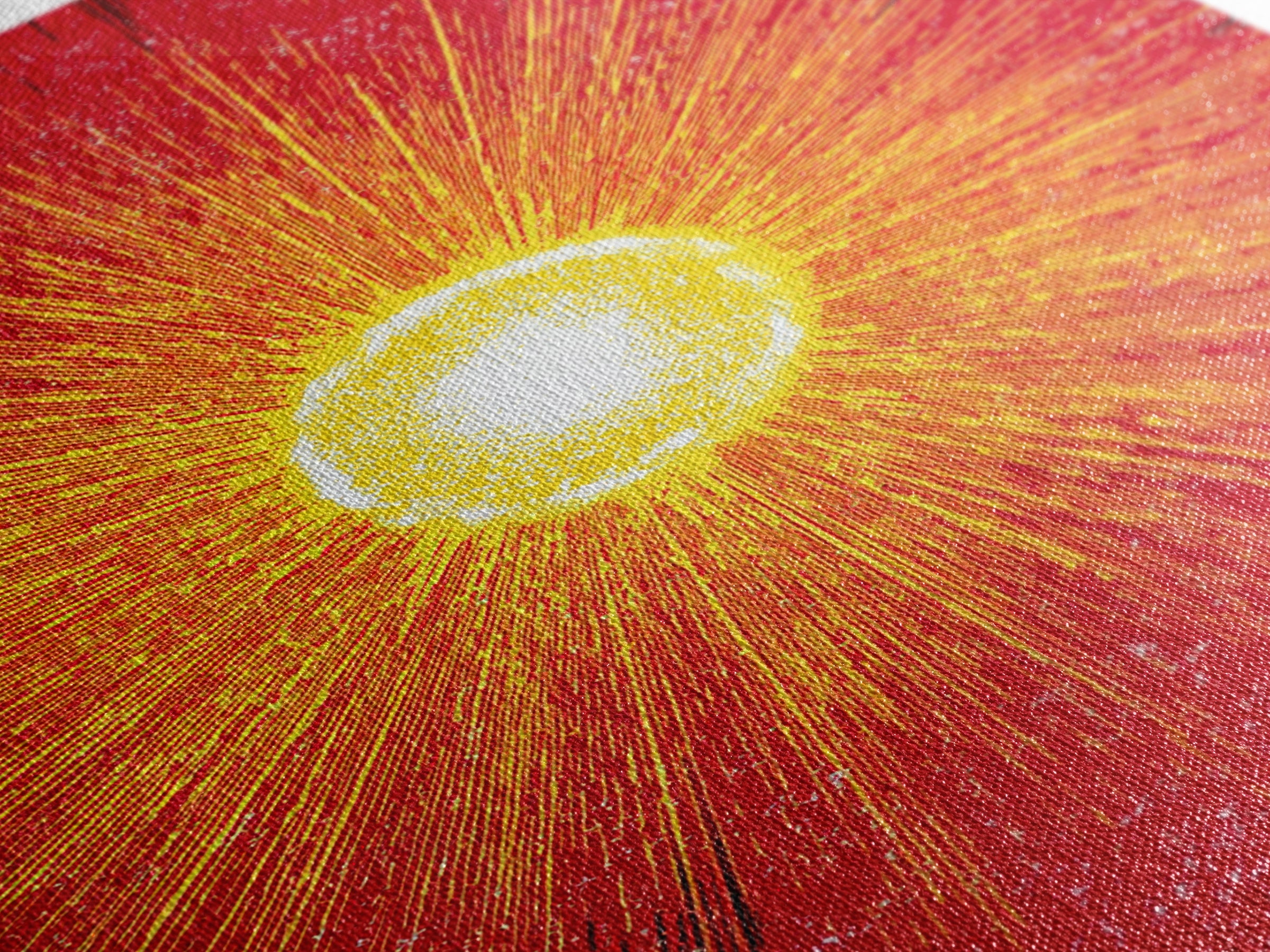 Blazing Red Solar Sun Wall Art, Mid Century Modern Abstract Poster, Orange Yellow Energy Rays, Atomic Retro Decor Print Gift