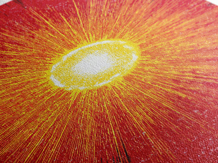Blazing Red Solar Sun Wall Art, Mid Century Modern Abstract Poster, Orange Yellow Energy Rays, Atomic Retro Decor Print Gift