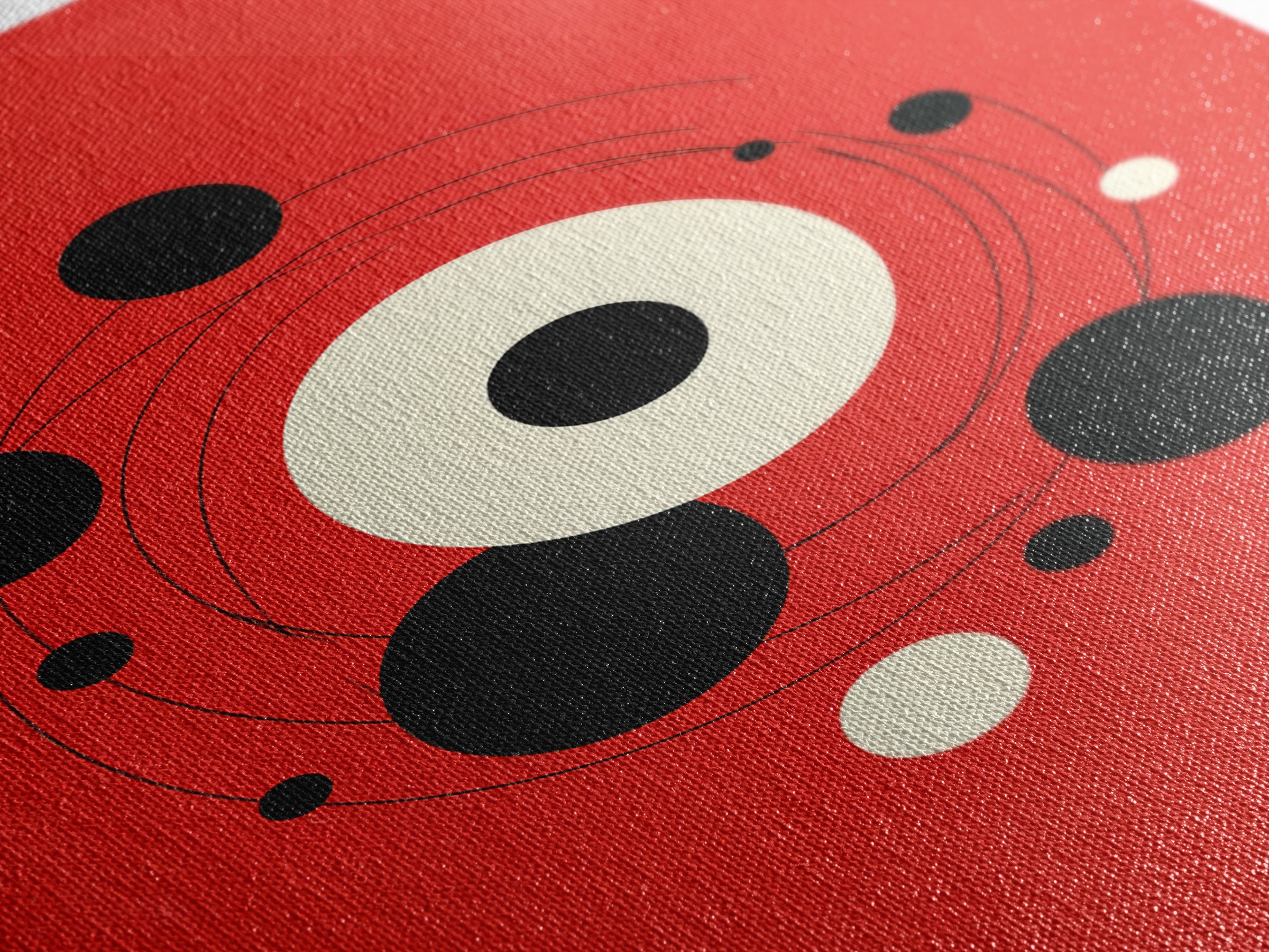 Red Orbit Circles Abstract Canvas Print, Mid Century Modern Wall Art, Minimal Geometric Poster, Atomic Space Decor Gift For Home