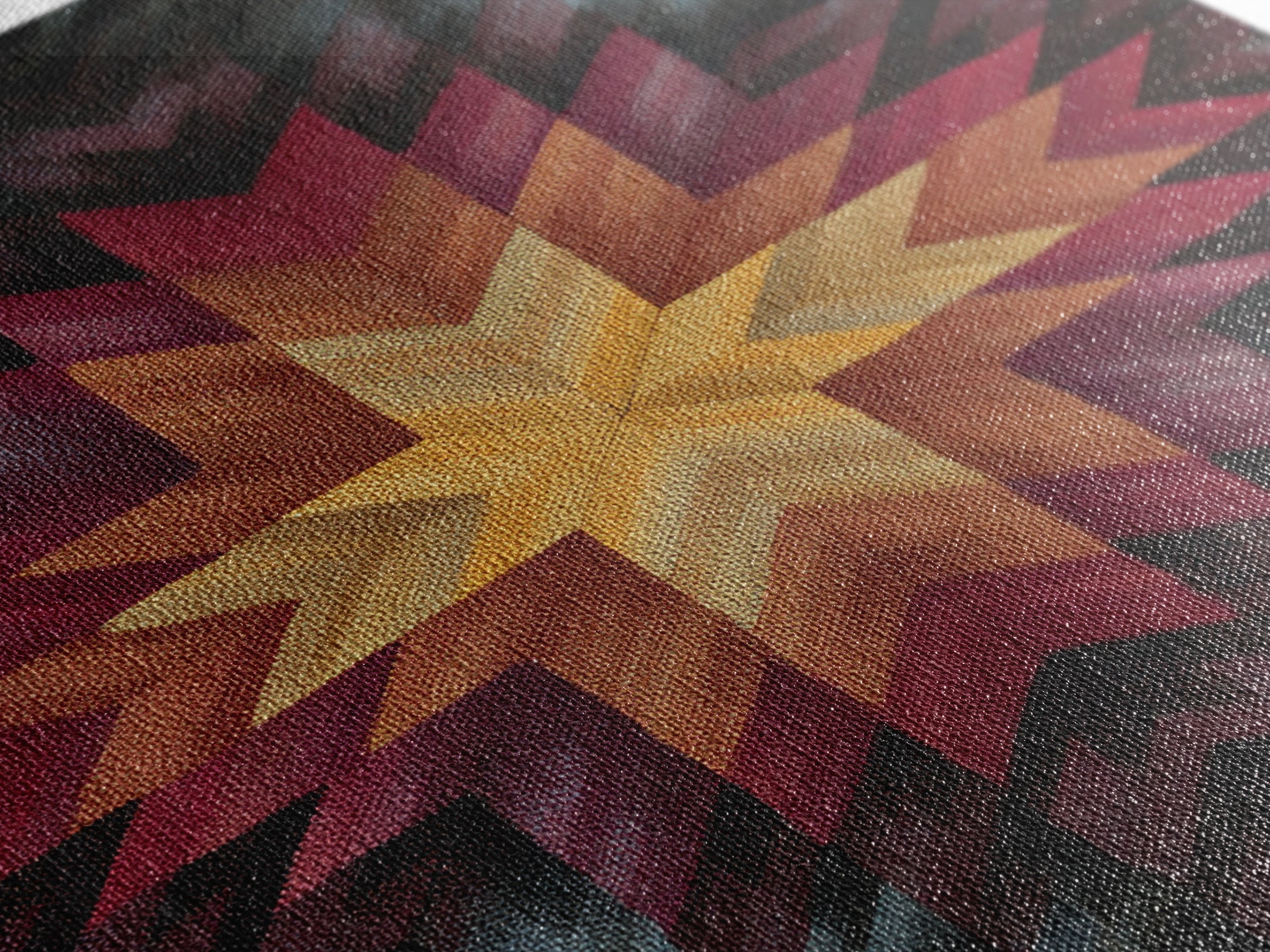 Southwestern Geometric Star Quilt Canvas Print, Midcentury Modern Wall Decor, Red Gold Black Abstract Statement Art For Living Room