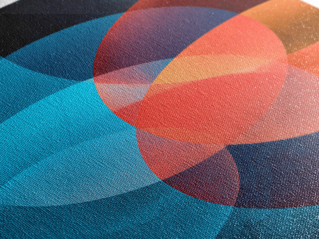 Vivid Teal Orange Circles Abstract Canvas Print, Midcentury Modern Geometric Wall Decor, Retro MCM Living Room Art, Home Office Decor