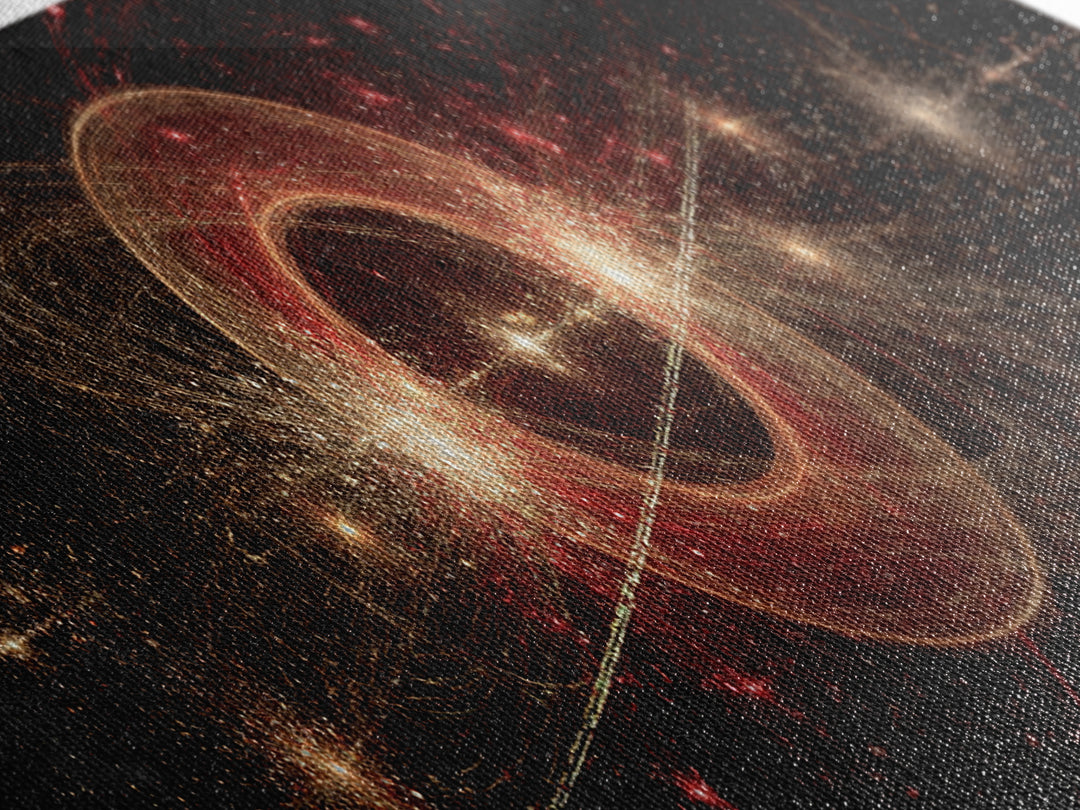 Glowing Cosmic Ring With Gold Sparks Wall Art, Abstract Space Poster, Modern Wall Decor, Galaxy Print, Black Red Home Decor
