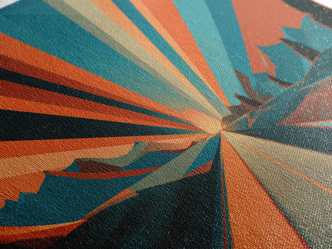 Retro Desert Road Sunburst Canvas Print, Midcentury Modern Wall Art, Orange Teal Landscape Poster, Palm Springs Decor Gift