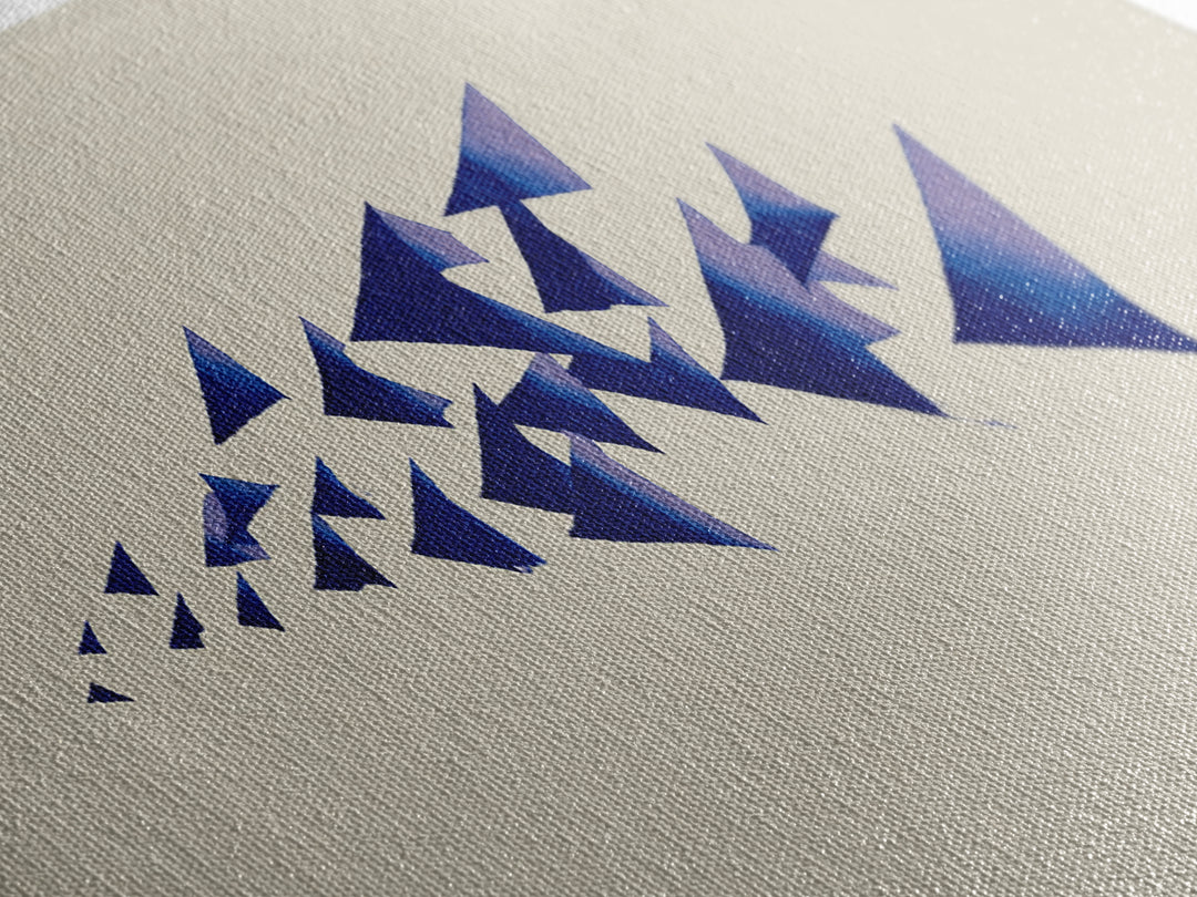 Blue Triangle Flock Abstract Canvas Print, Midcentury Modern Art, Geometric Shapes Art, Minimalist Wall Art, Modern Decor