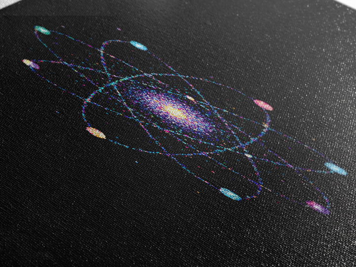 Colorful Atomic Galaxy Canvas Print, Space Abstract Art, Midcentury Modern Art, Cosmic Retro Art, Black Science Decor, Modern Wall Art