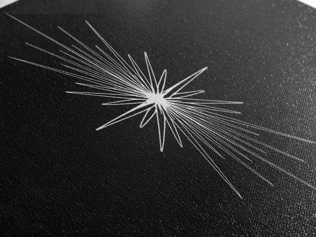 White Atomic Starburst On Black Wall Art, Mid Century Modern Decor, Retro Geometric Print, Minimalist MCM Wall Decor, Abstract Art