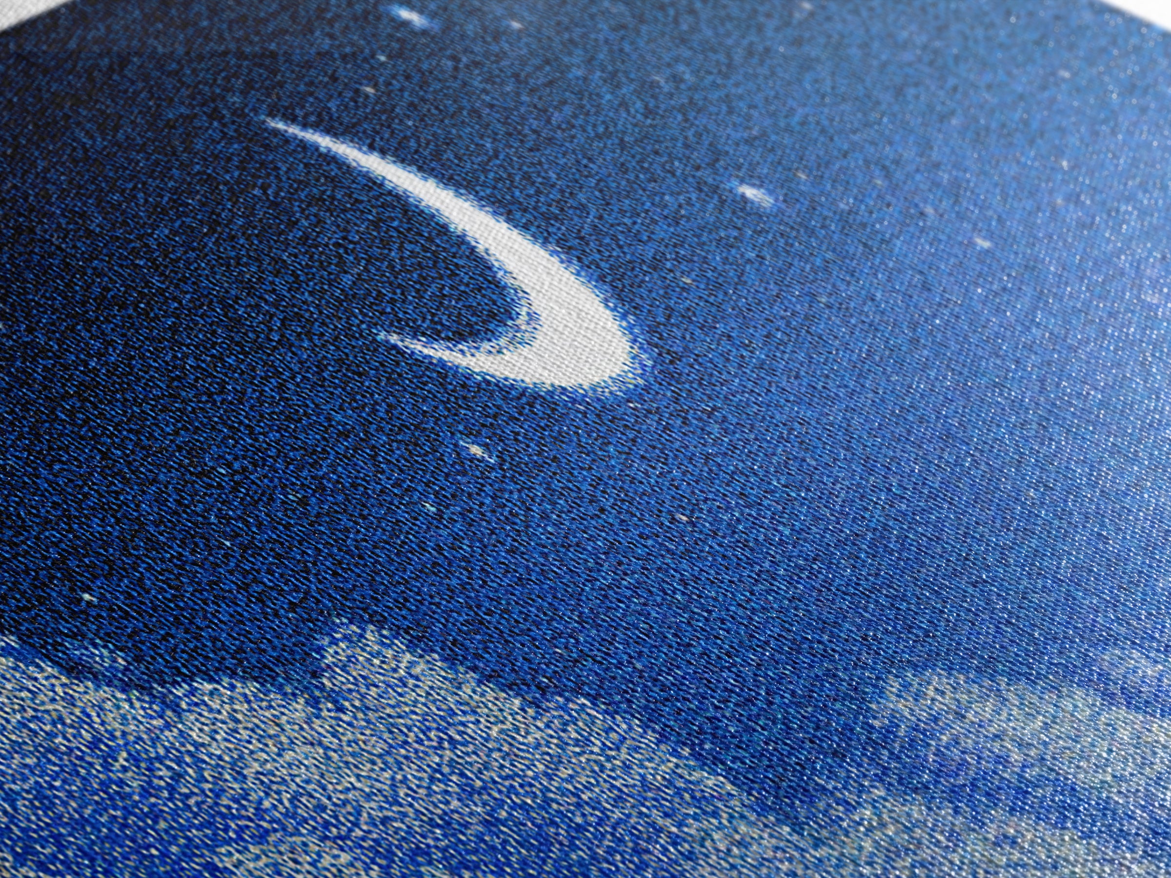 Glowing Crescent Moon And Cloud Wall Art, Blue Starry Sky Canvas, Mystical Celestial Decor, Boho Nursery Bedroom Art Print Gift