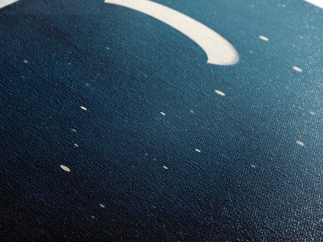 Textured Teal Crescent Moon Wall Art, Starry Night Sky Canvas, Minimalist Celestial Decor, Modern Bedroom Art Print Gift