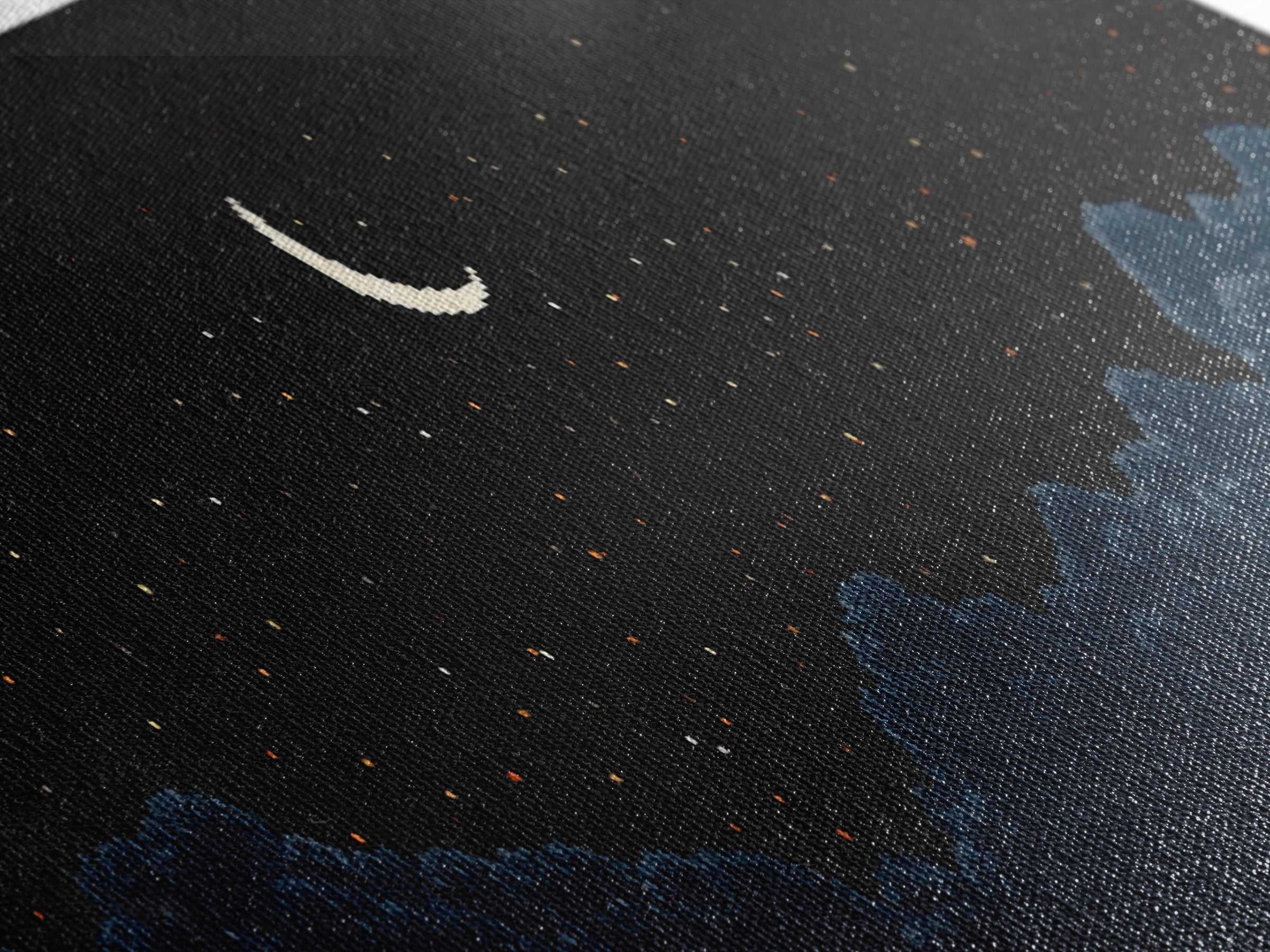 Crescent Moon Starry Night Clouds Wall Art, Pixel Landscape Print, Dark Blue Celestial Decor, Bedroom Office Poster Gift