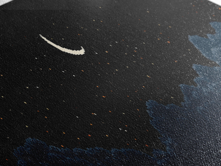 Crescent Moon Starry Night Clouds Wall Art, Pixel Landscape Print, Dark Blue Celestial Decor, Bedroom Office Poster Gift