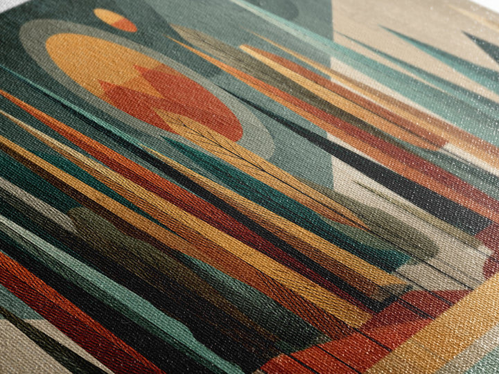 Textured Midcentury Forest Sun Wall Art, Orange Teal Landscape, Atomic Modern Art Print, Retro Home Decor For Living Room