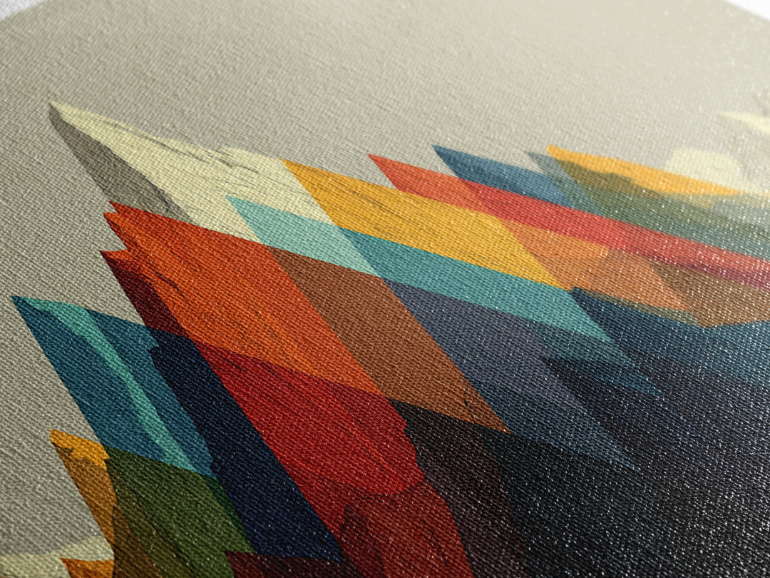 Geometric Rainbow Mountain Range Wall Art, Mid Century Modern Landscape Print, Colorful Abstract Decor, Living Room Poster