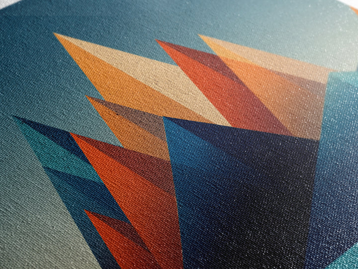 Orange Teal Desert Pyramid Mountains Canvas Print, Mid Century Modern Abstract Art, Geometric Wall Decor, Southwestern Poster