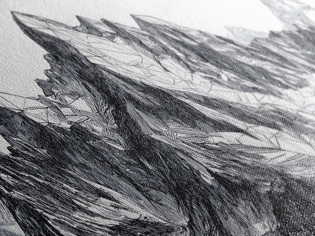Black White Mountain Line Drawing Wall Art, Minimalist Landscape Print, Modern Office Decor, Alpine Sketch Poster Gift For Him
