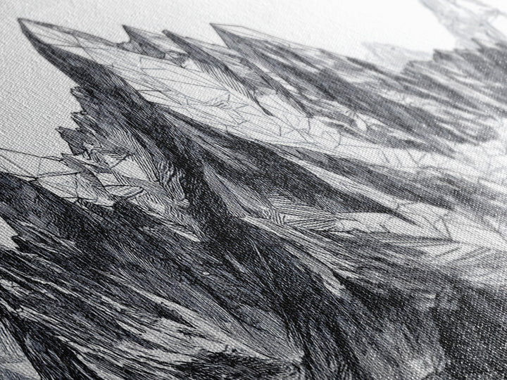Black White Mountain Line Drawing Wall Art, Minimalist Landscape Print, Modern Office Decor, Alpine Sketch Poster Gift For Him