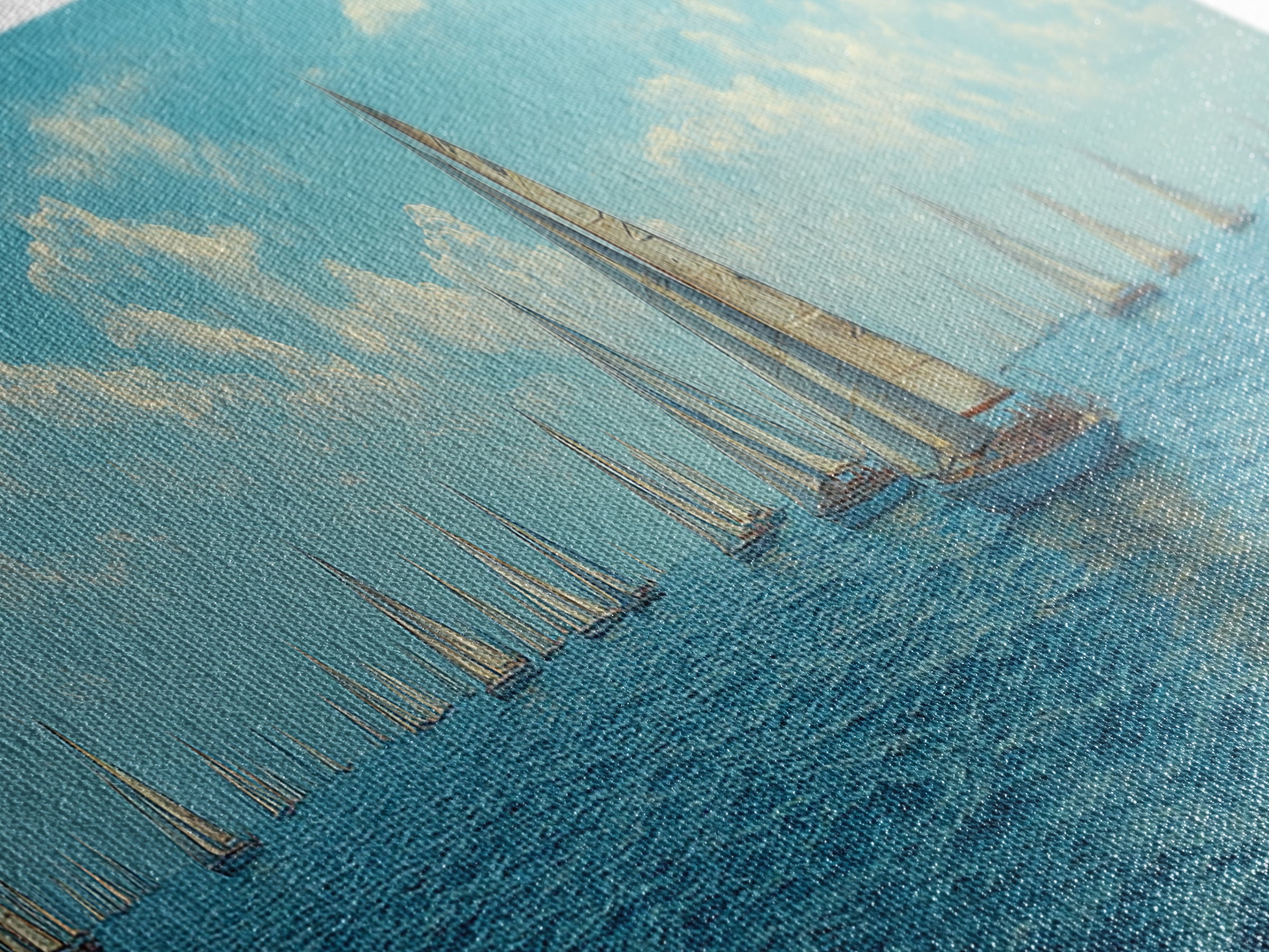 Impressionist Sailboat Fleet Canvas Print, Coastal Wall Art, Blue Ocean Landscape Poster, Nautical Decor For Living Room