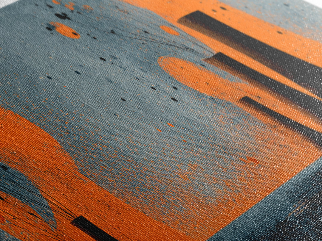 Orange Atomic Cooling Towers At Dusk Wall Art, Midcentury Modern Industrial Landscape, Retro Abstract Power Plant Decor Print