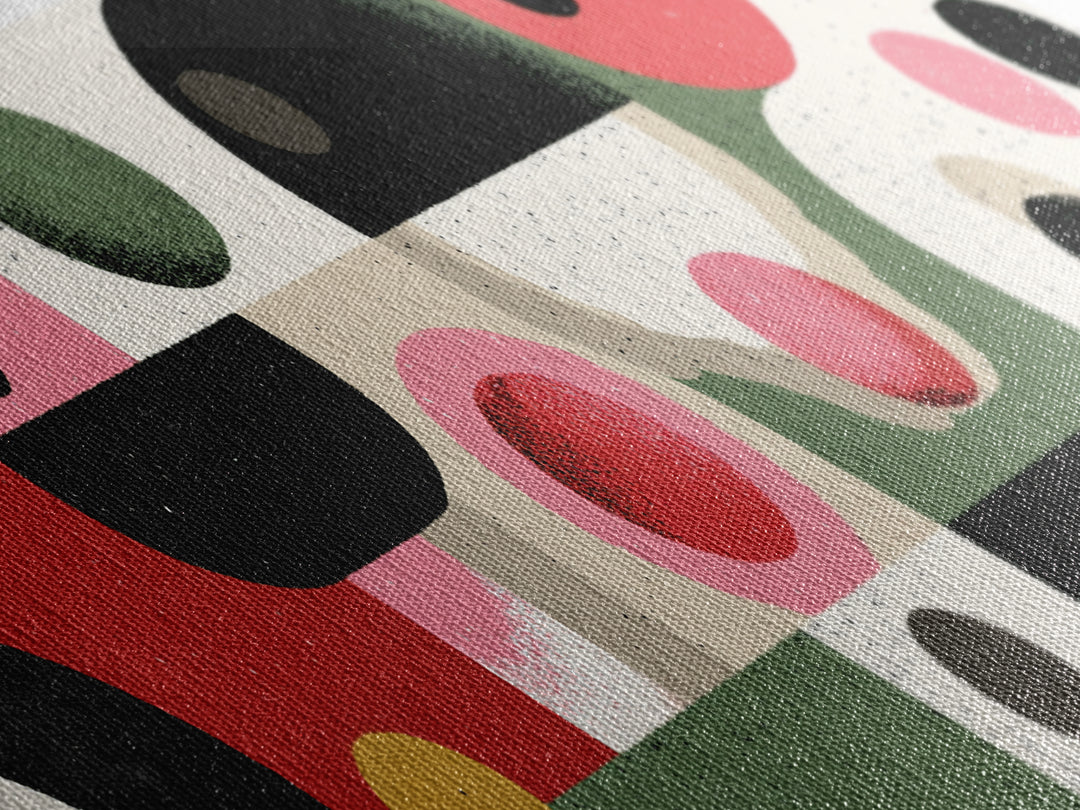 Pink Green Bauhaus Abstract Canvas Print, Midcentury Modern Wall Art, Geometric Circle Decor, Retro Gallery Poster Gift Idea