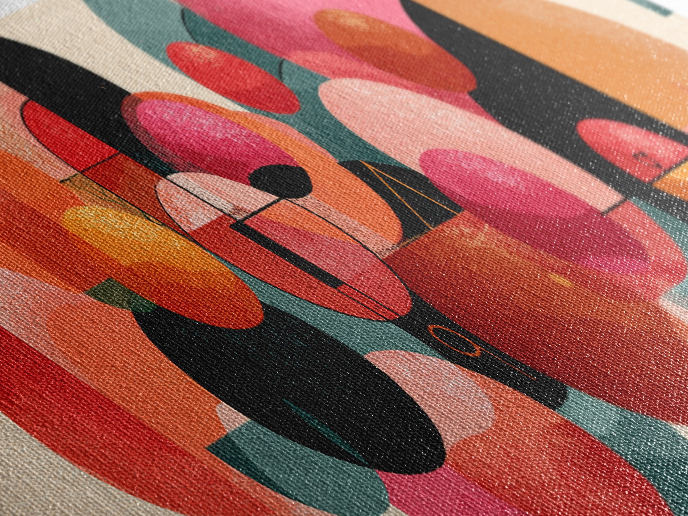 Abstract Citrus Circle Wall Art, Orange Pink Botanical Still Life Poster, Midcentury Modern Geometric Canvas Print Gift Idea