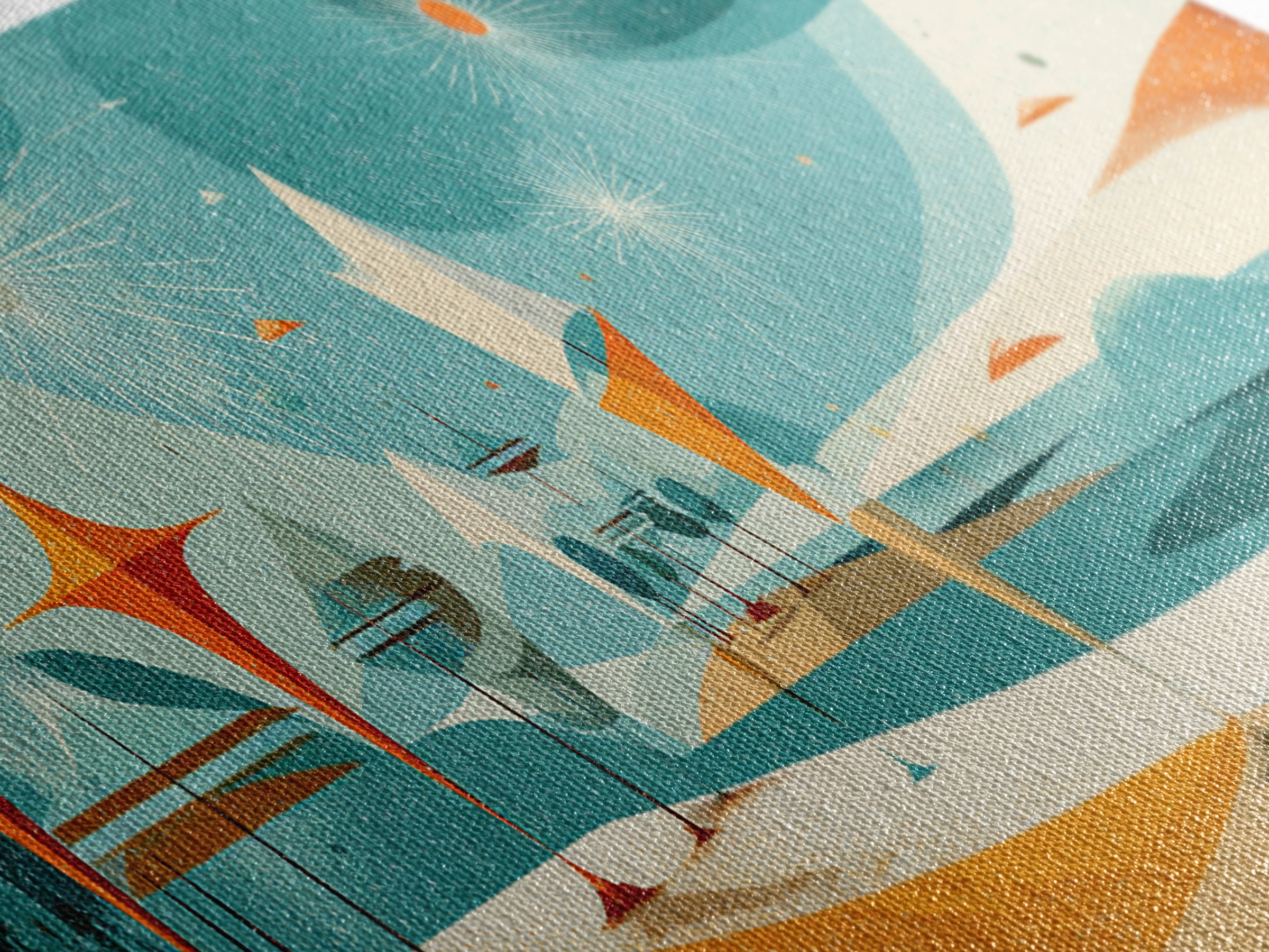 Retro Abstract Beach Waves Canvas Print, Atomic Coastal Wall Art, Midcentury Modern Decor, Orange Teal Poster For Beach House
