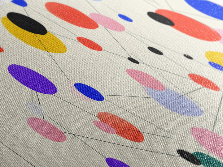 Colorful Atomic Dots And Connected Lines Wall Art, Midcentury Modern Art, Geometric Abstract Print, Retro Modern Decor Poster