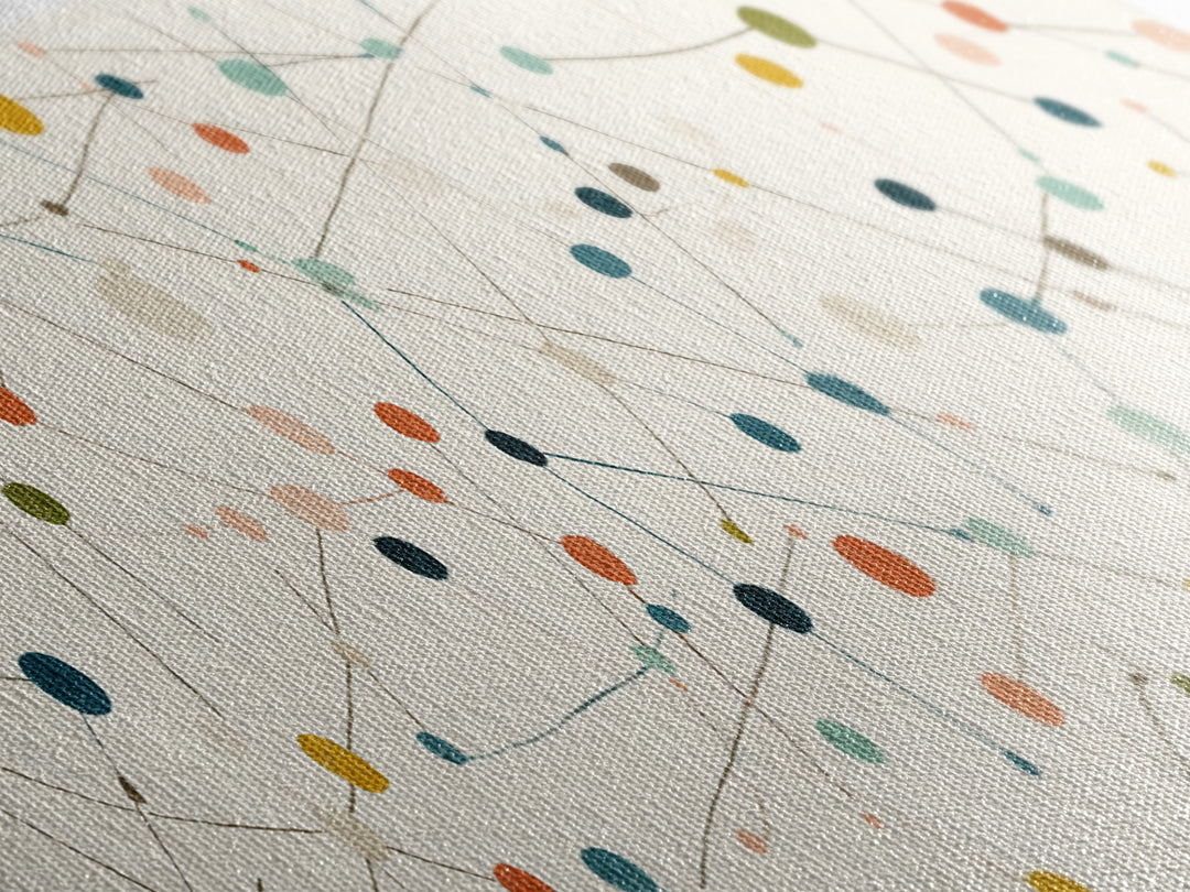 Muted Atomic Dots And Fine Connected Lines Canvas Print, Midcentury Modern Art, Geometric Wall Decor, Scandinavian Poster