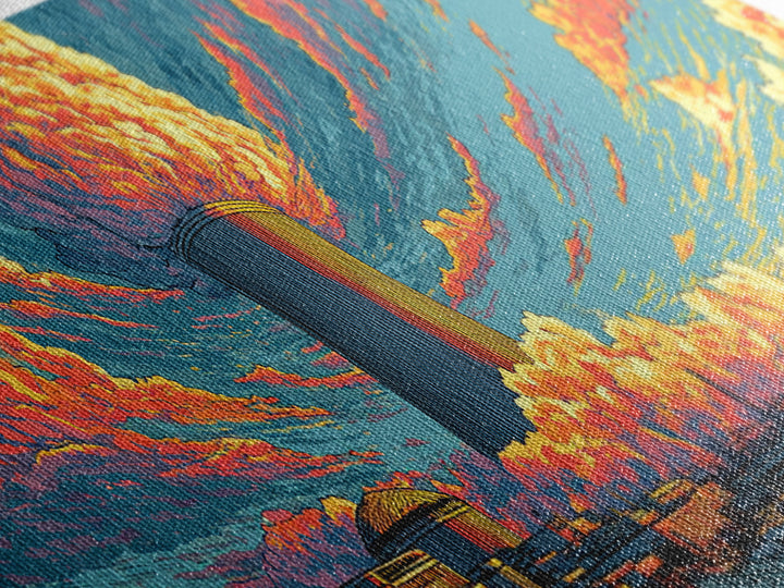 Nuclear Skyline With Orange Cloud Wall Art, Atomic Retro Poster, Midcentury Modern Art, Sci Fi Industrial Wall Decor, Home Office Decor