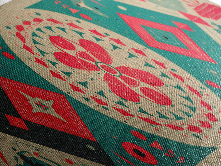 Red Green Mandala Flowers And Diamonds Canvas Print, Geometric Wall Art, Midcentury Modern Decor, Retro Pattern Poster, Home Decor