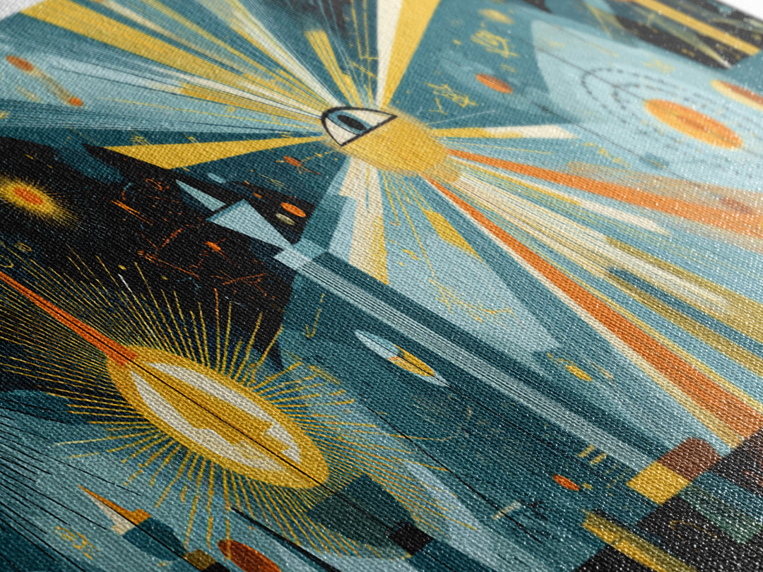 Cosmic Eye With Starburst Rays Wall Art, Spiritual Modern Abstract Art, Midcentury Atomic Poster, Space Retro Decor, Office Wall Decor