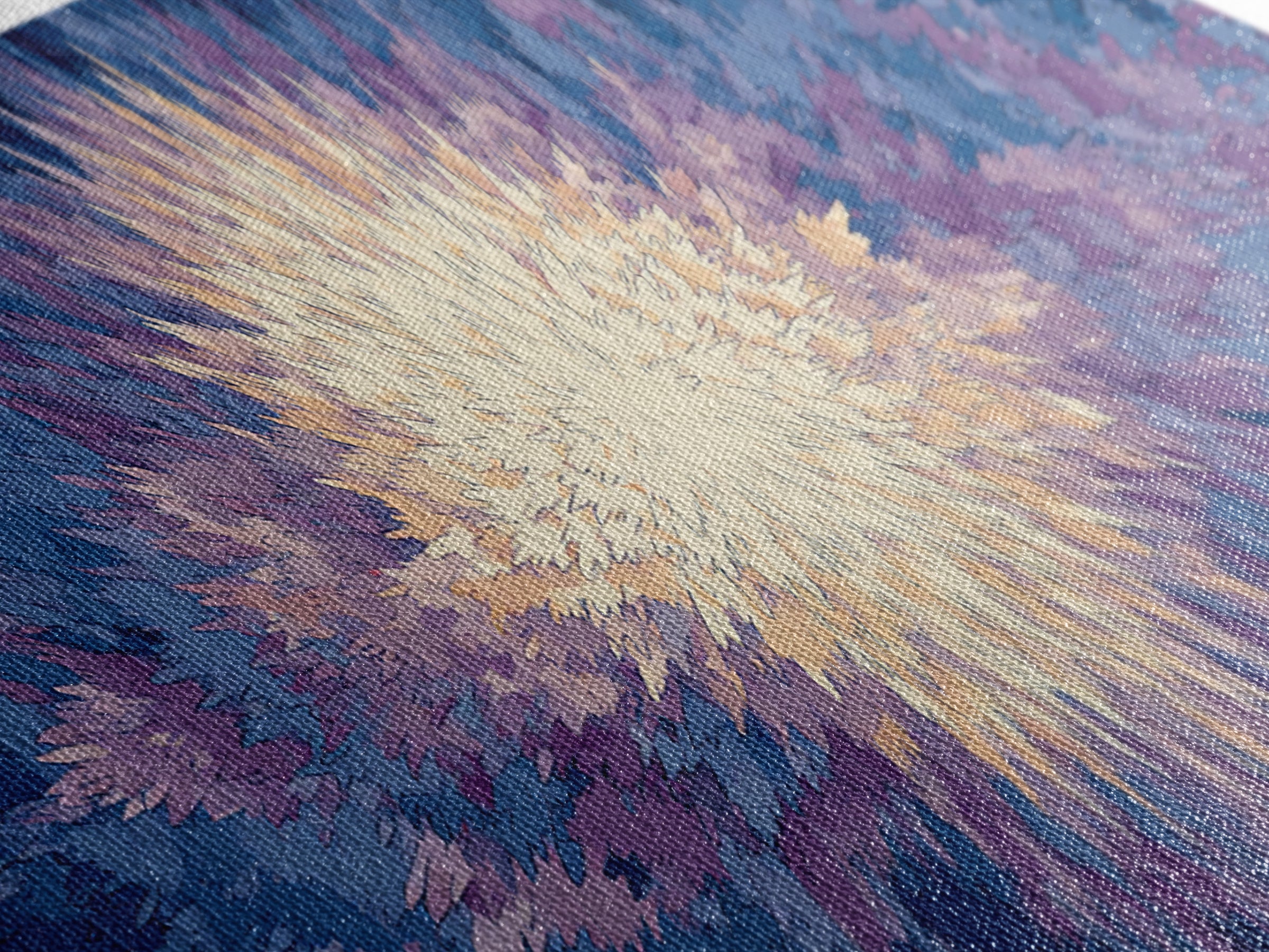 Radiant Blue Purple Starburst Wall Art, Modern Abstract Art Print, Cosmic Retro Decor, Living Room Statement Canvas Print