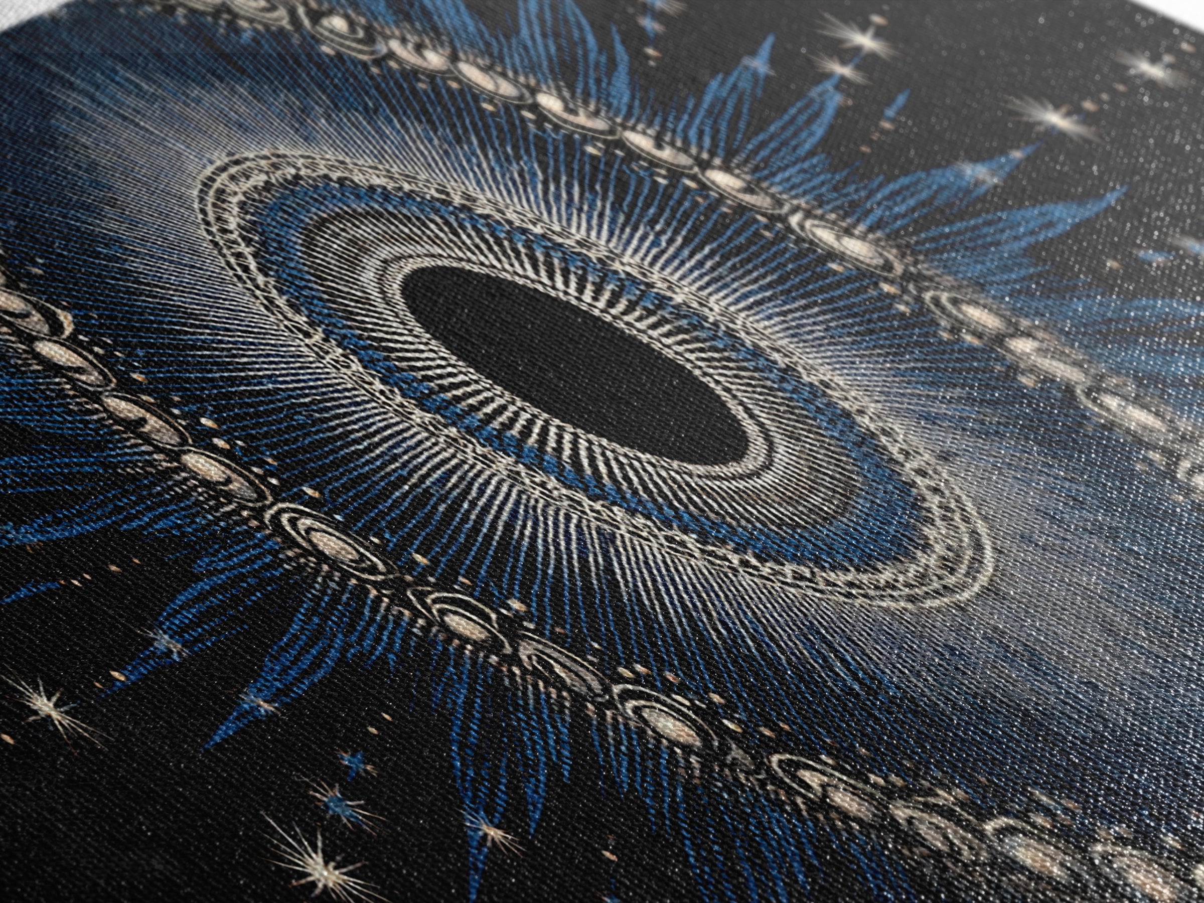 Blue Celestial Eclipse Wall Art, Art Deco Sunburst Mandala, Modern Abstract Print, Gothic Cosmic Framed Canvas Print Decor