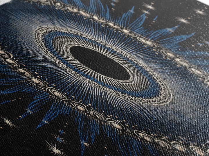 Blue Celestial Eclipse Wall Art, Art Deco Sunburst Mandala, Modern Abstract Print, Gothic Cosmic Framed Canvas Print Decor