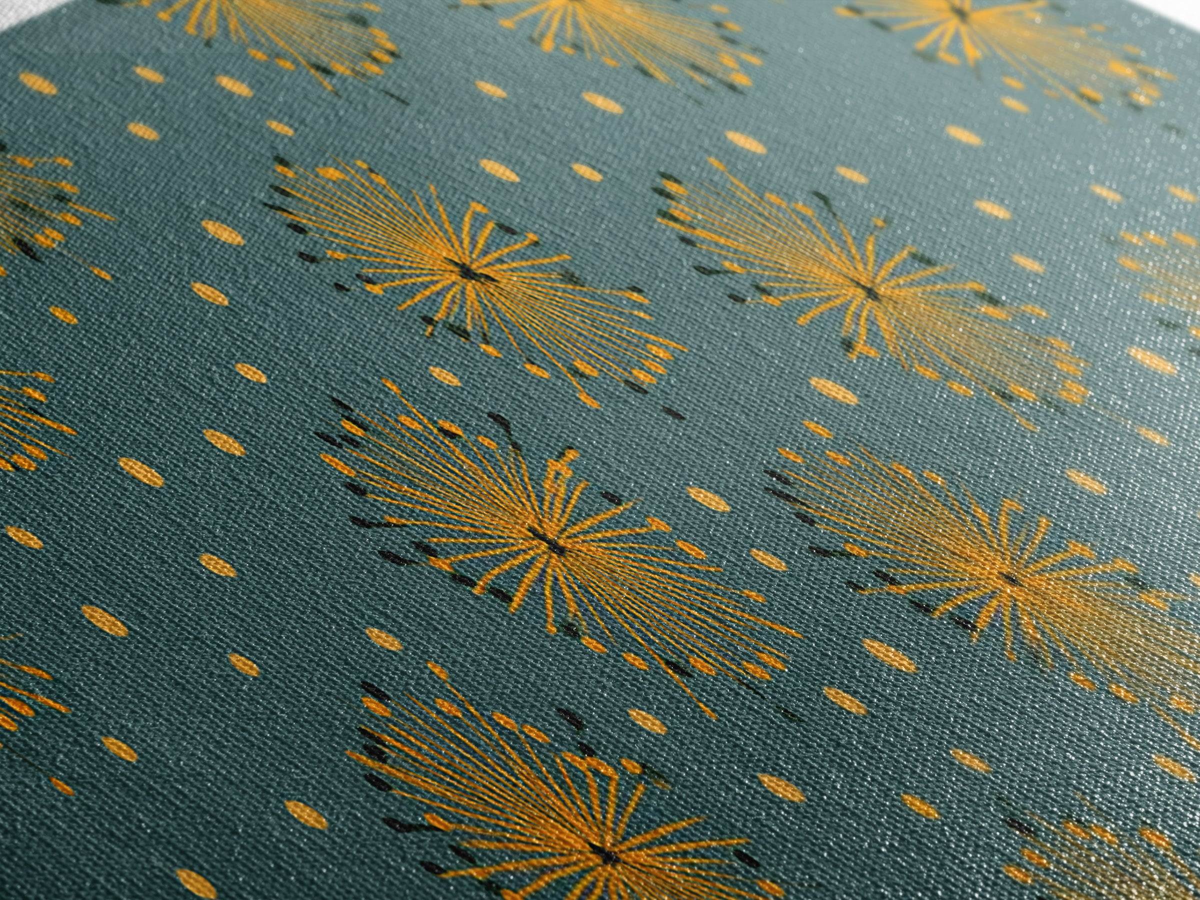 Yellow Starburst Floral Wall Art, Mid Century Modern Print, Retro Atomic Pattern Poster, Teal Kitchen Decor, MCM Art Print