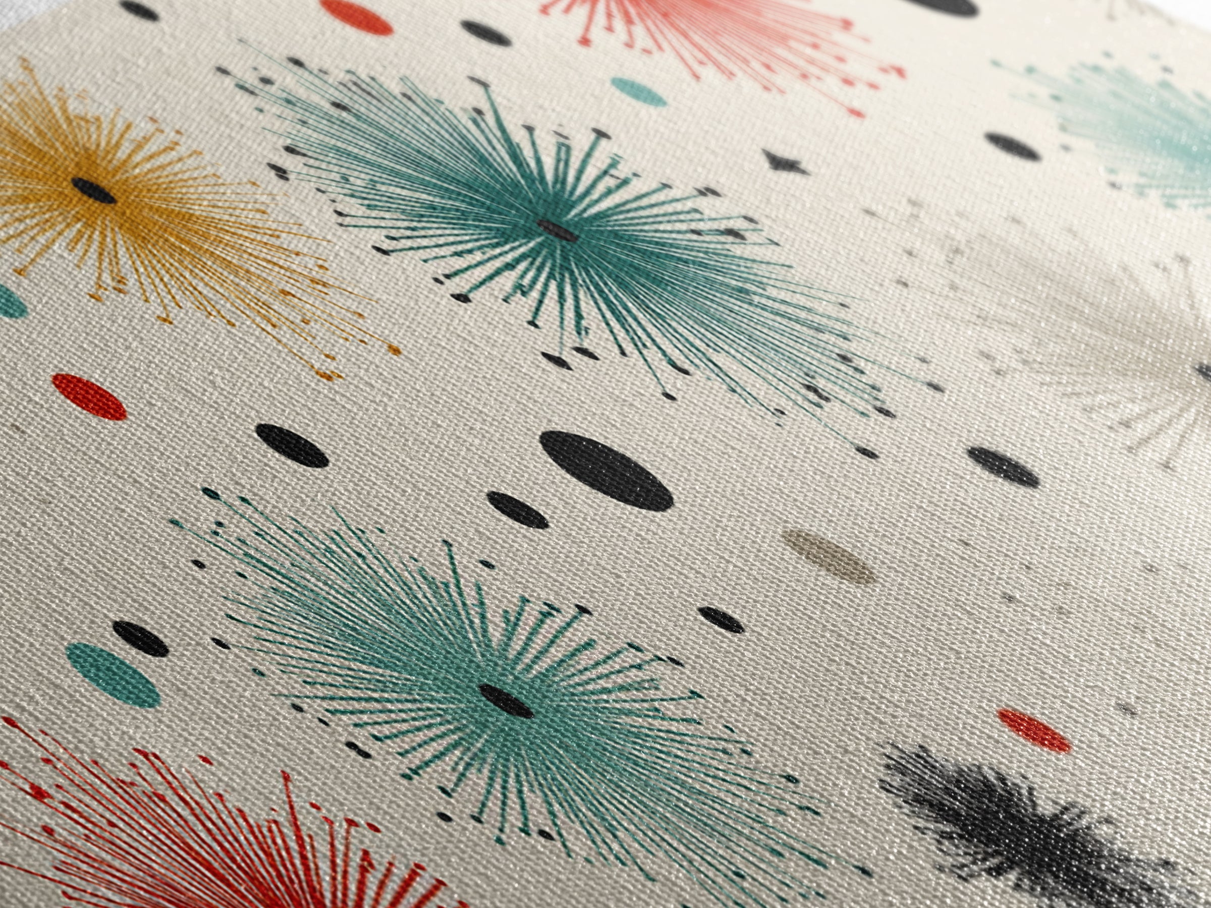 Multicolor Atomic Starburst Wall Art, Mid Century Modern Print, Retro Confetti Pattern Poster, Cream Background MCM Decor