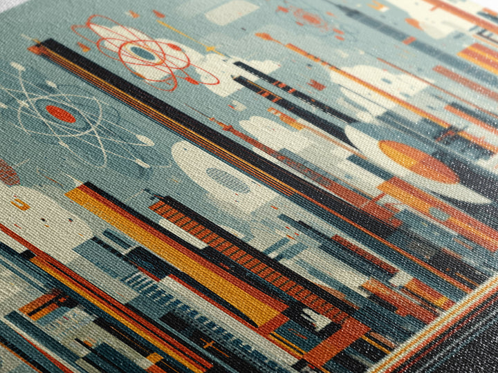 Atomic Midcentury City With Mod Towers Wall Art, Retro Modern Art Print, Geometric Skyline Poster, MCM Home Decor, Canvas Print