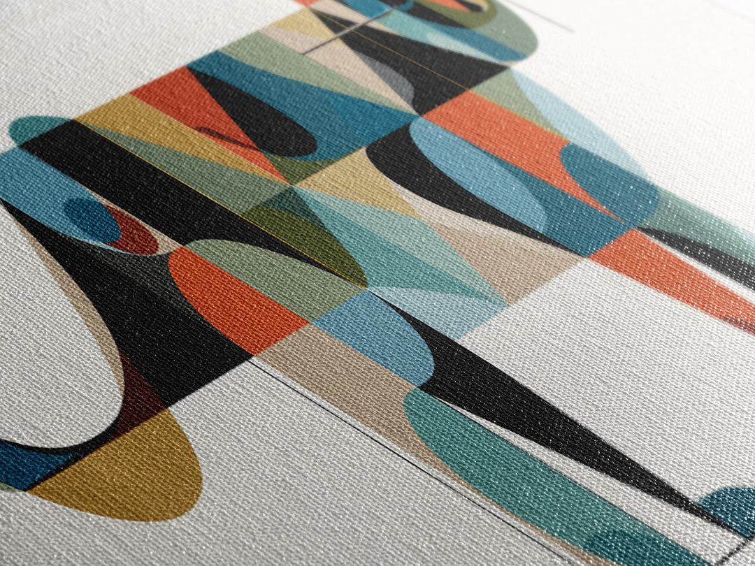 Abstract Mid Century Cat With Geometric Shapes, Canvas Print, Modern Wall Art, Bauhaus Poster, Minimalist Home Decor Print